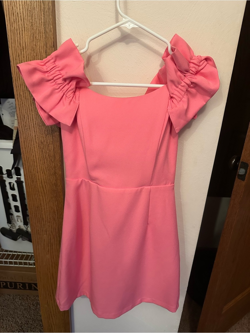 Figleaffashion Pink Mini Dress with Ruffle Cap Sleeves
